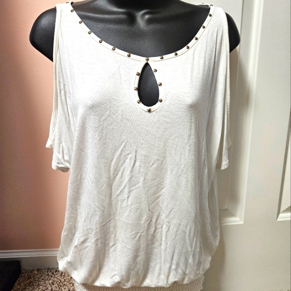 Venus Embellished Cold Shoulder Keyhole Top